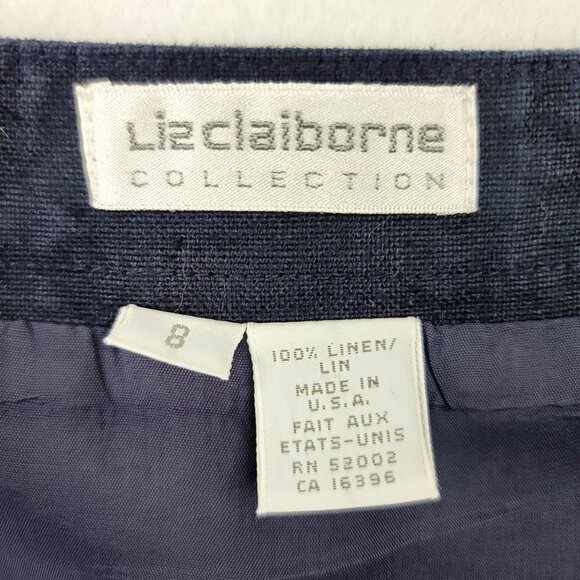 Liz Claiborne Collection Union Made USA Womens Navy Linen A-Line Skirt Size 8 - Picture 4 of 8